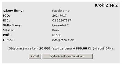 Vzor: Formul online objednvky - krok 2 ze 2