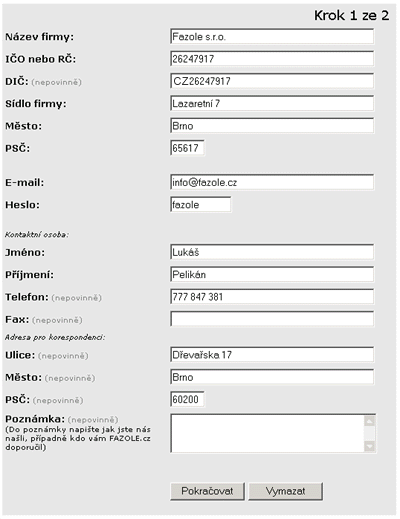 Vzor: Zadvac formul nov registrace firemnho tu - krok .1