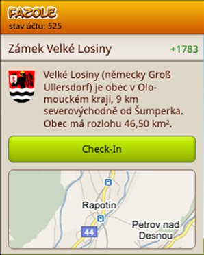 Detail místa s tlačítkem check-in